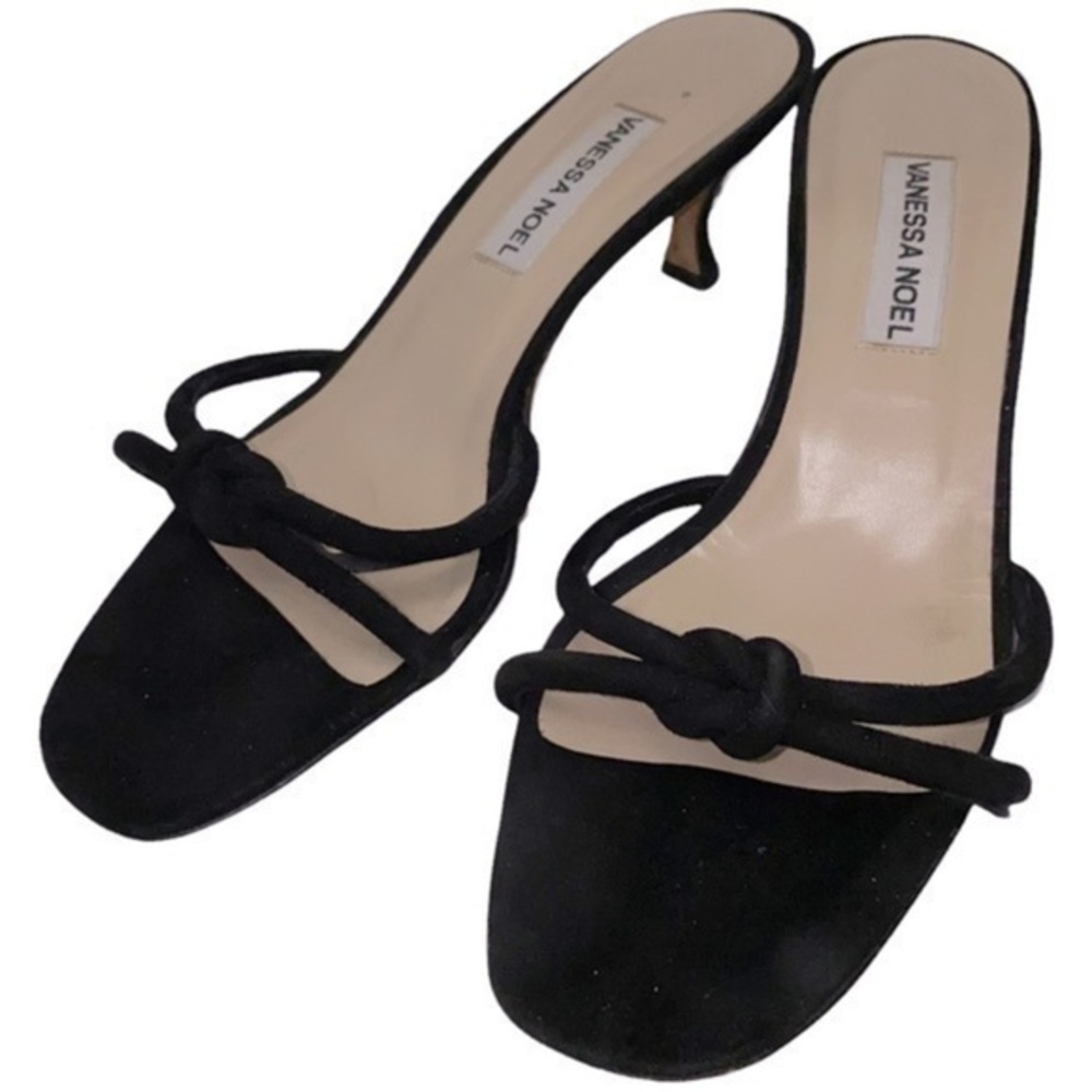 Vanessa Noel Women’s Size 40 10 Black Suede Knotted Open Toe Slides Heels